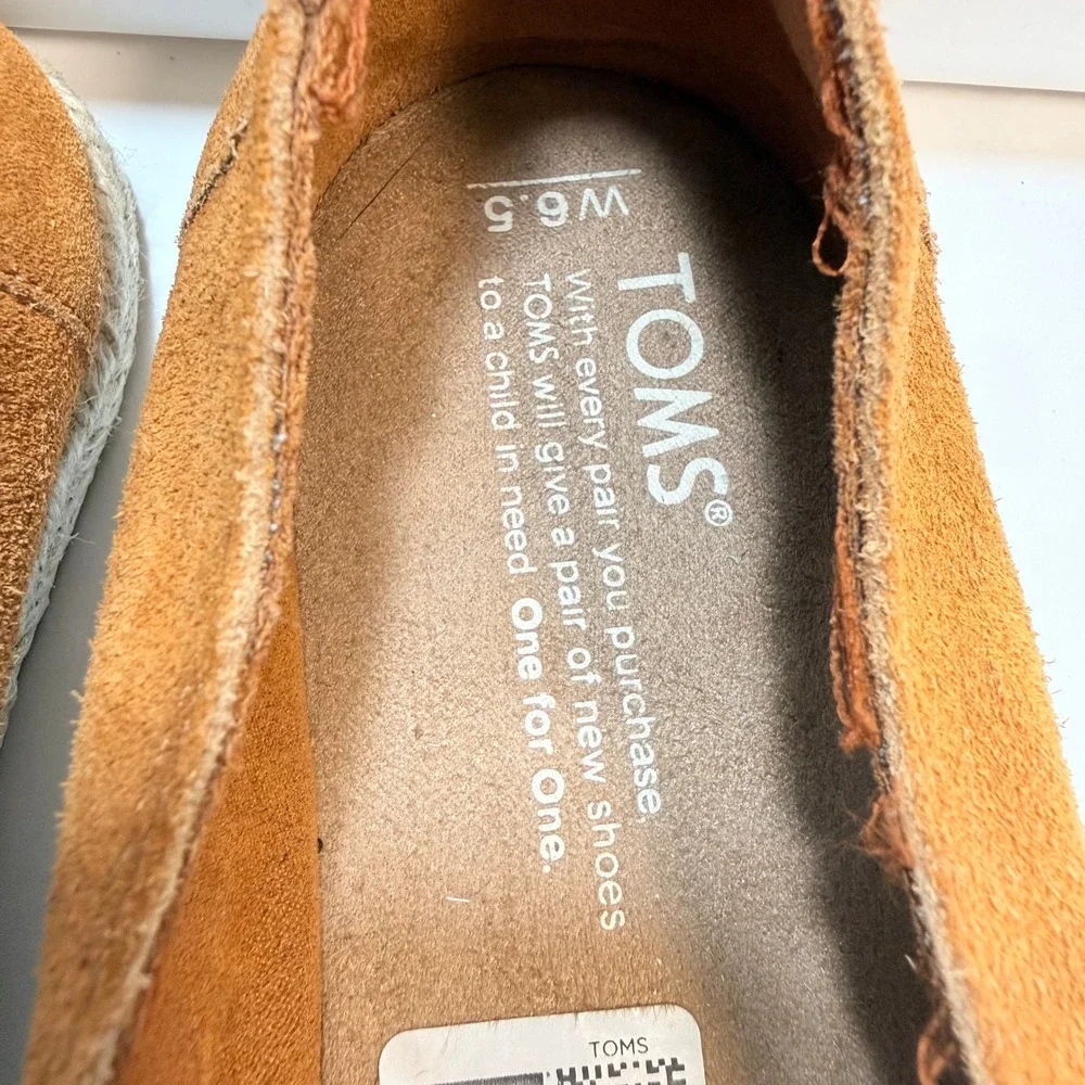 TOMS Suede Peep Toe Espadrille Flats Womens 6.5 Brown Slip On Casual Shoes